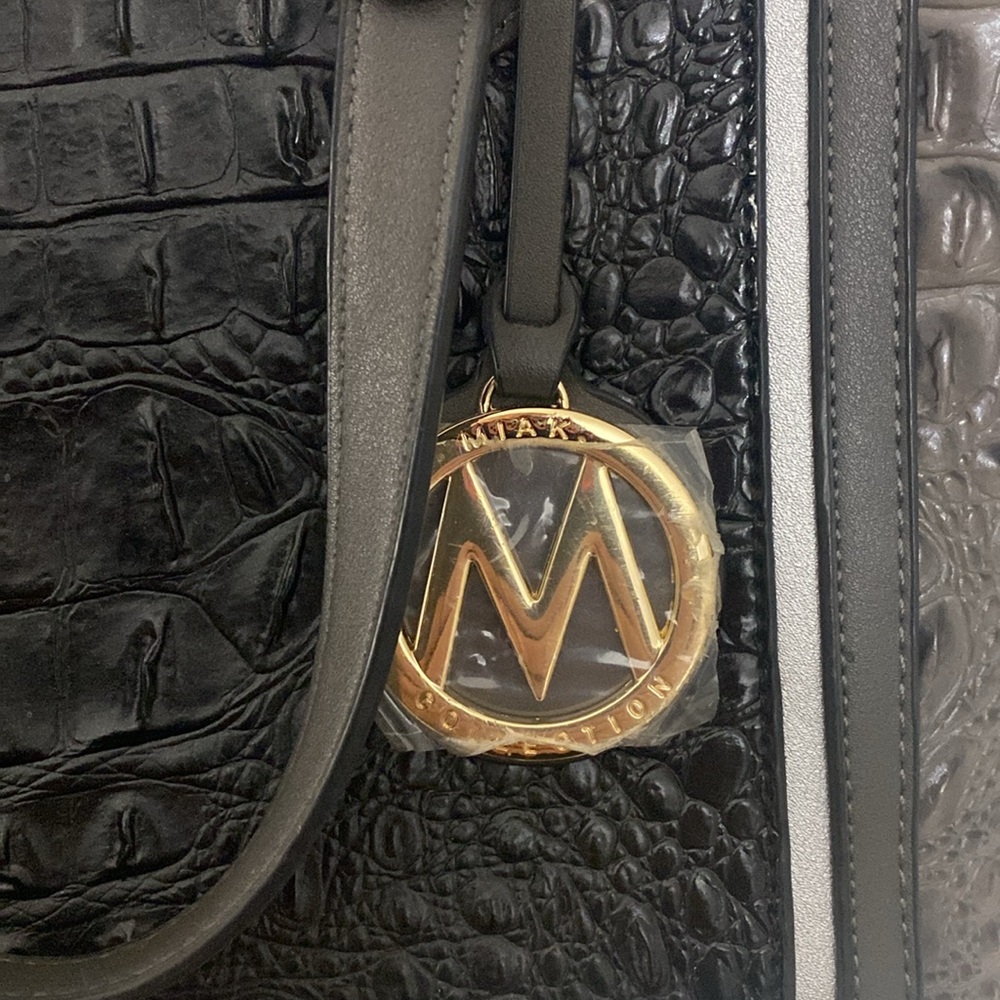 MIA Black and Gray Croc-Embossed Shoulder Bag - Picture 2 of 9